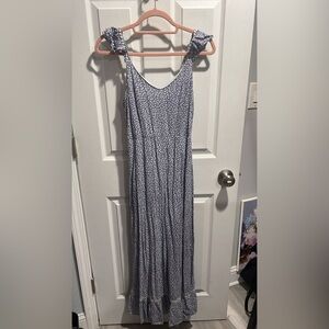 Japna Blue Leaf Print Maxi Dress